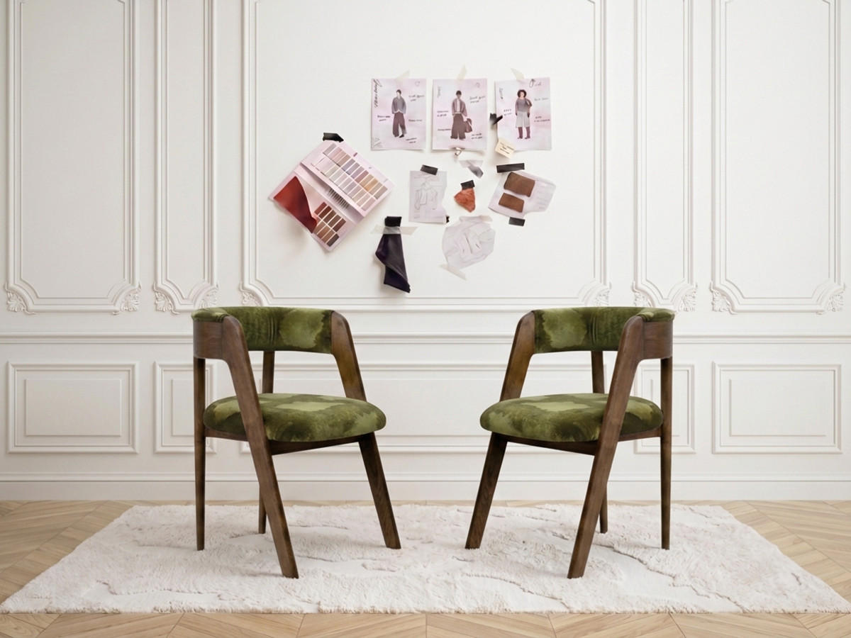 Set van 2 stoelen BASTIDE groen zijdefluweel stof LVMH-huis