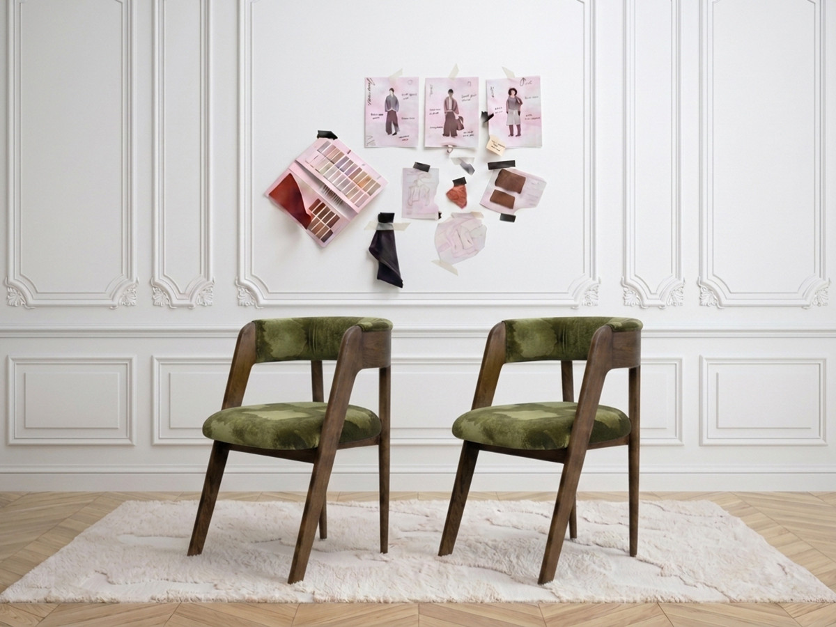 Set van 2 stoelen BASTIDE groen zijdefluweel stof LVMH-huis