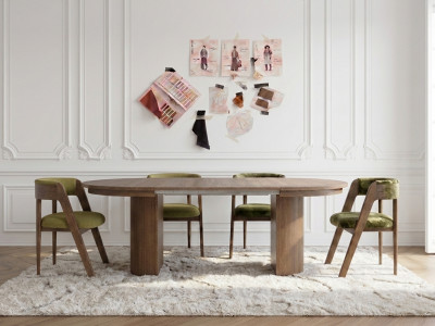Ensemble PRADO avec table à manger extensible 110 à 210 cm + 4 chaises BASTIDE placage chêne massif