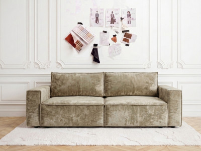 Canapé droit fixe 2 places NIHAD tissu velours de soie taupe Maison LVMH