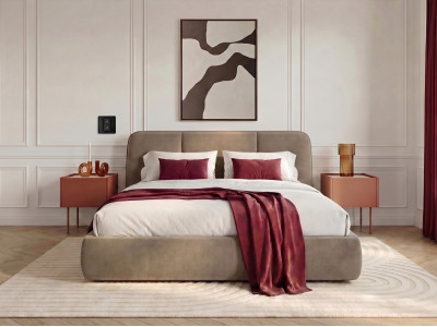 Ensemble avec lit coffre électrique MOONA velours lisse + matelas hybride
