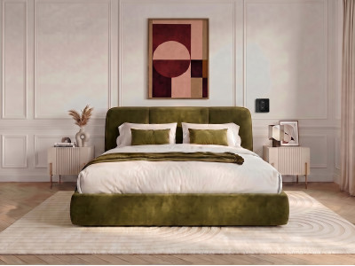 Ensemble avec lit coffre électrique MOONA velours lisse + matelas hybride