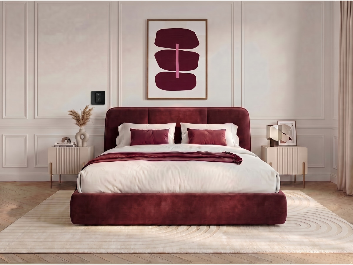 Lit coffre électrique MOONA velours lisse rouge