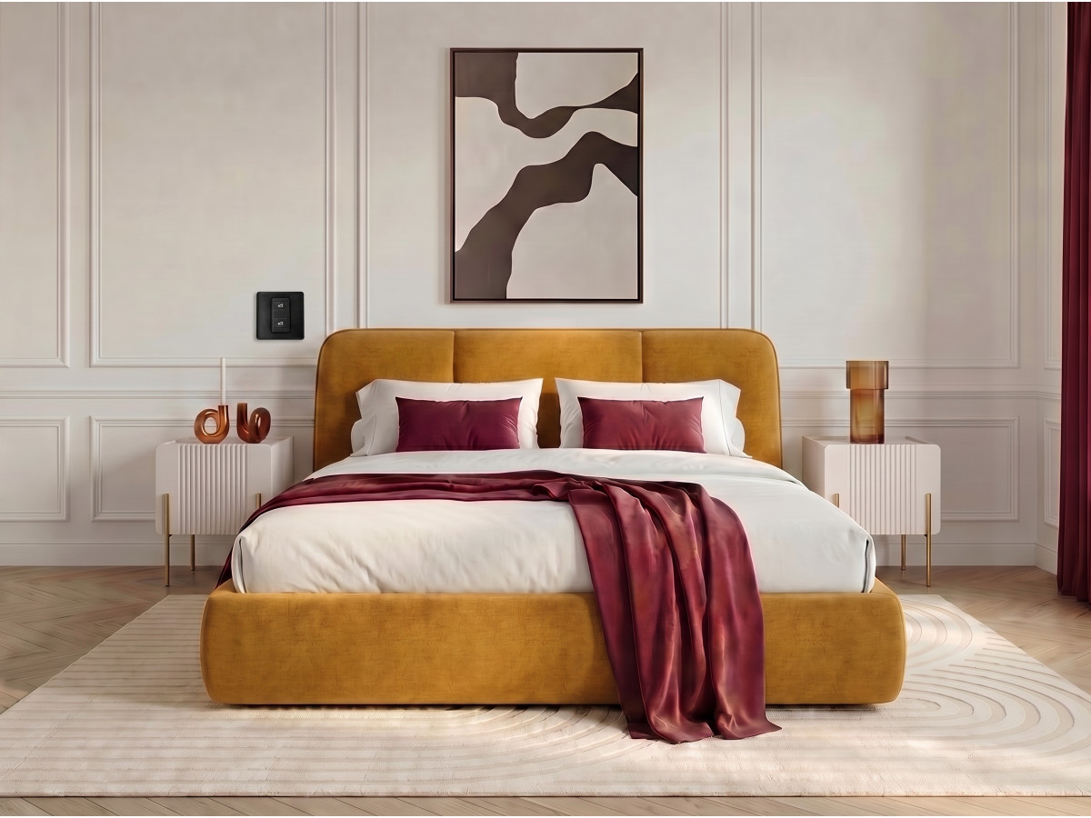 Lit coffre électrique MOONA velours lisse jaune