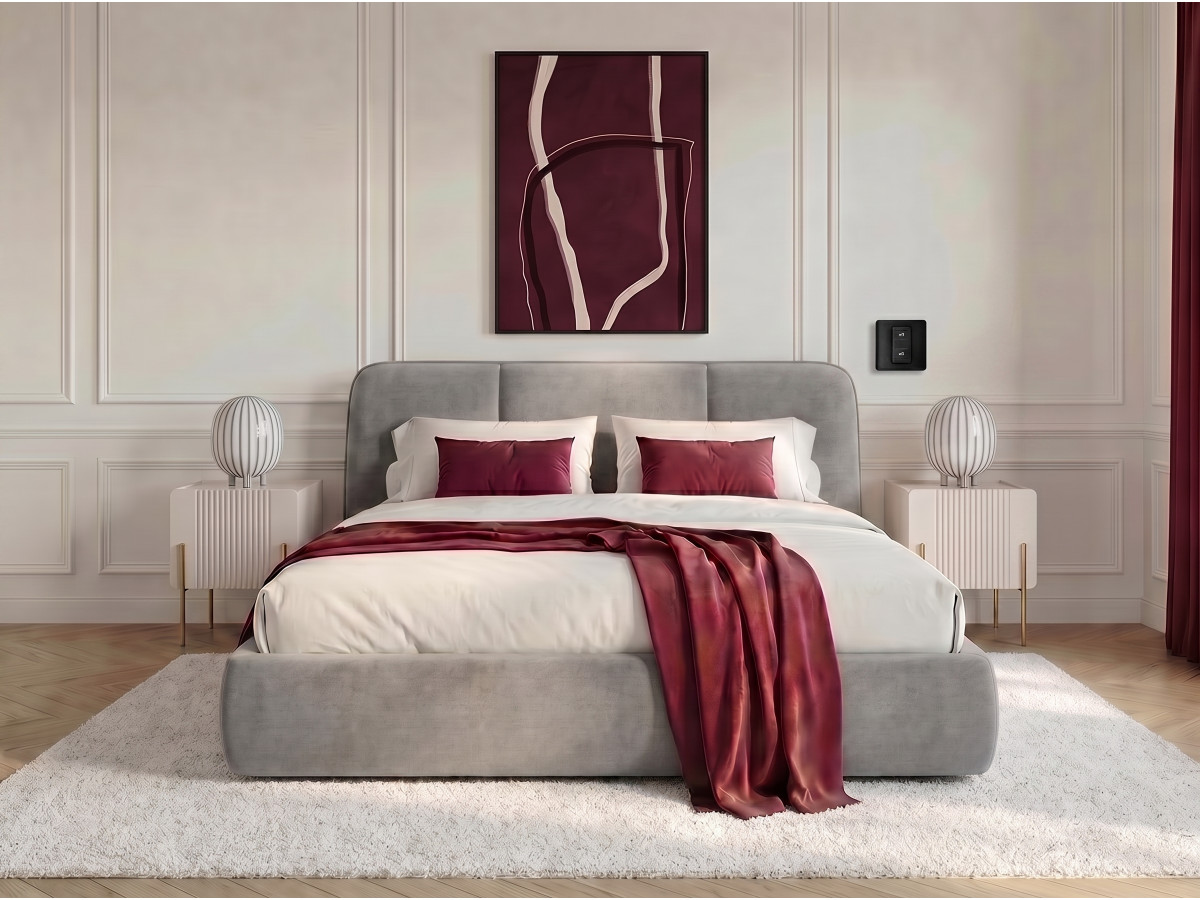 Lit coffre électrique MOONA velours lisse gris