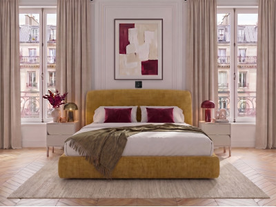 Ensemble avec lit coffre électrique ELIXA tissu texturé + matelas hybride