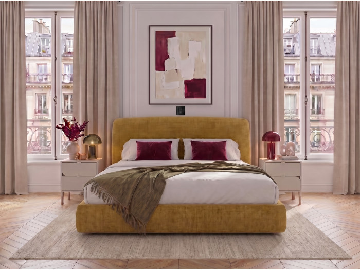 Ensemble avec lit coffre électrique ELIXA tissu texturé + matelas hybride