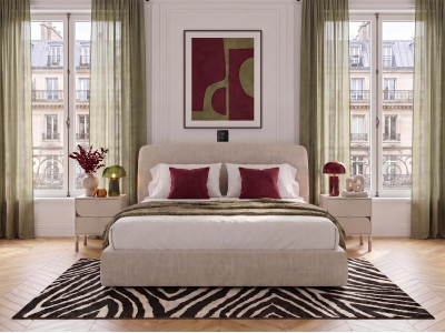Ensemble avec lit coffre électrique ELIXA tissu texturé + matelas hybride