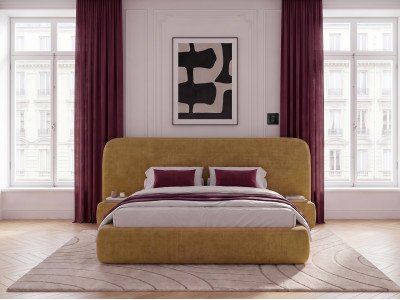 Ensemble avec lit coffre électrique AURAE avec chevets intégrés + matelas hybride