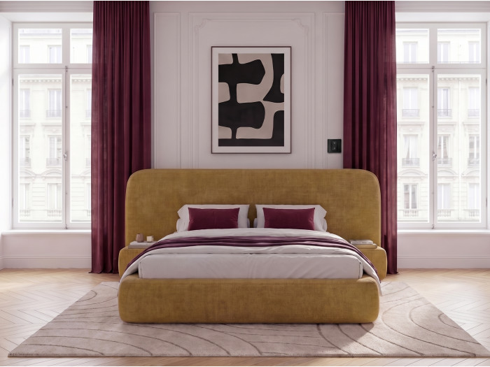 Ensemble avec lit coffre électrique AURAE avec chevets intégrés + matelas hybride