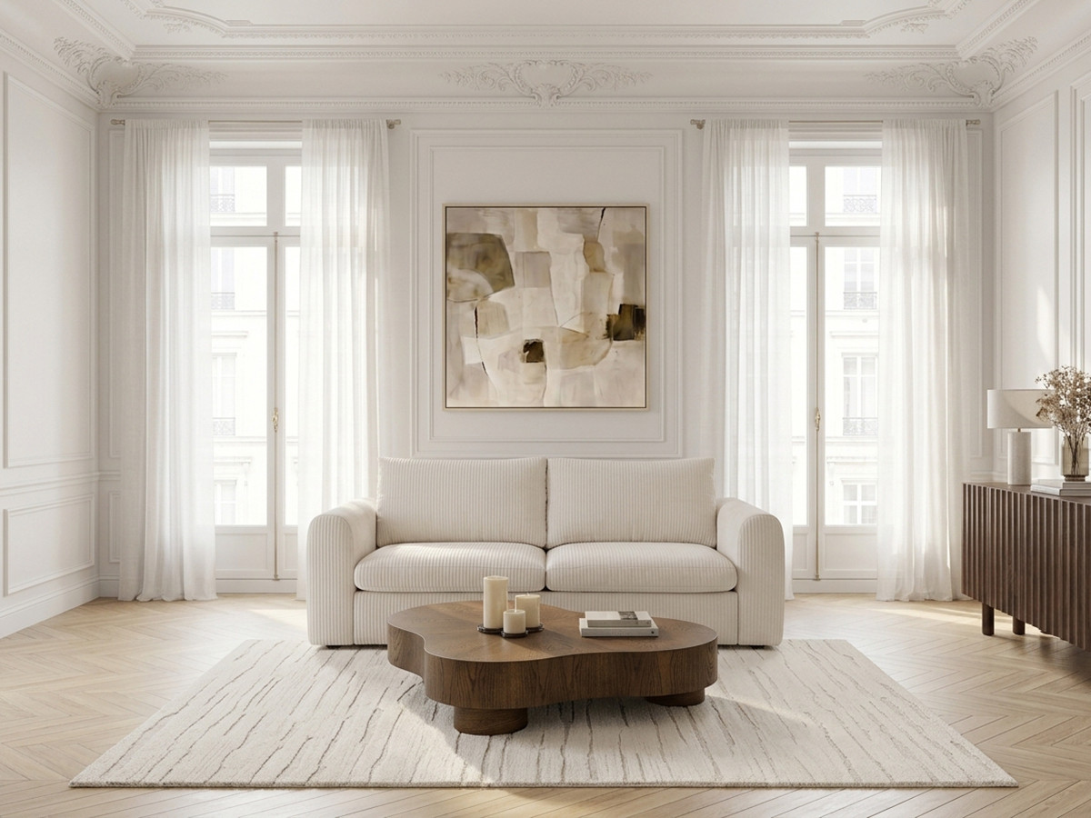 Canapé droit convertible ouverture express 3 places ARCHI tissu velours côtelé gaufré