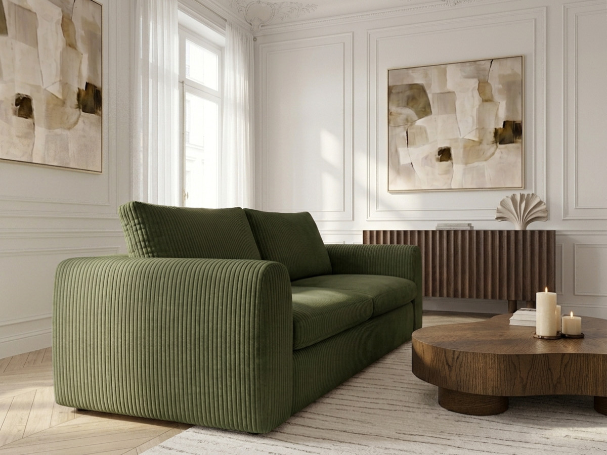 Canapé droit convertible ouverture express 3 places ARCHI tissu velours côtelé gaufré