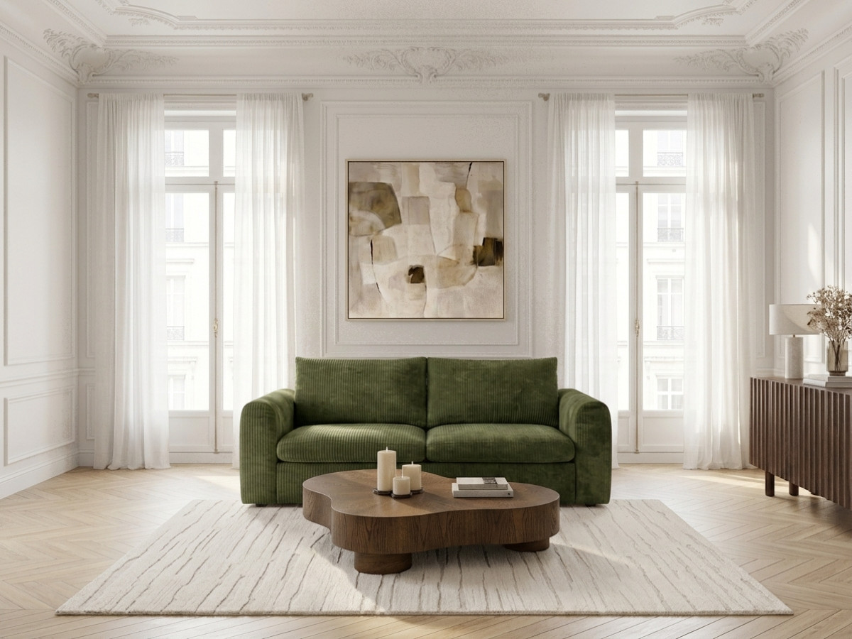 Canapé droit convertible ouverture express 3 places ARCHI tissu velours côtelé gaufré