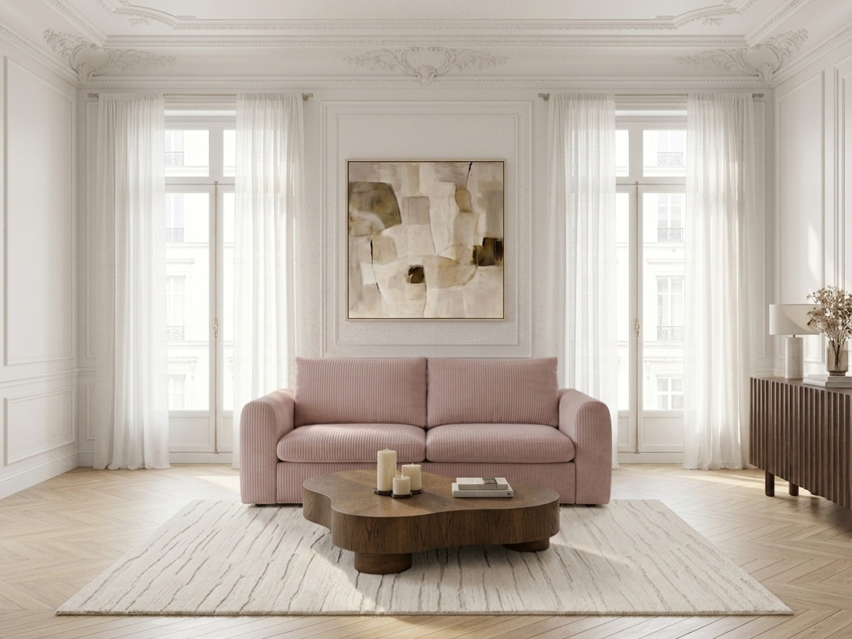 Canapé droit convertible ouverture express 3 places ARCHI tissu velours côtelé gaufré