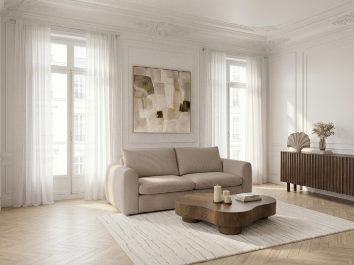 Canapé droit convertible ouverture express 3 places ARCHI tissu velours côtelé gaufré