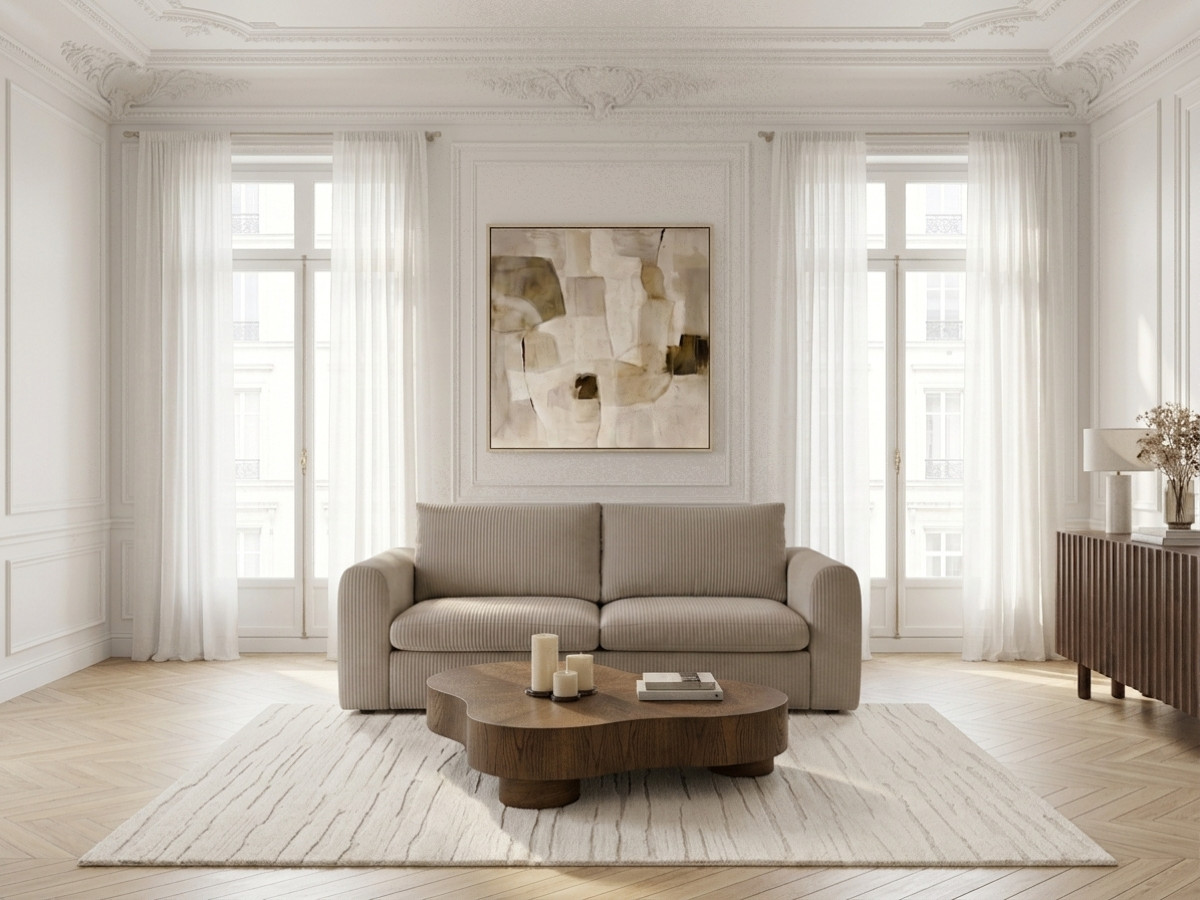 Canapé droit convertible ouverture express 3 places ARCHI tissu velours côtelé gaufré