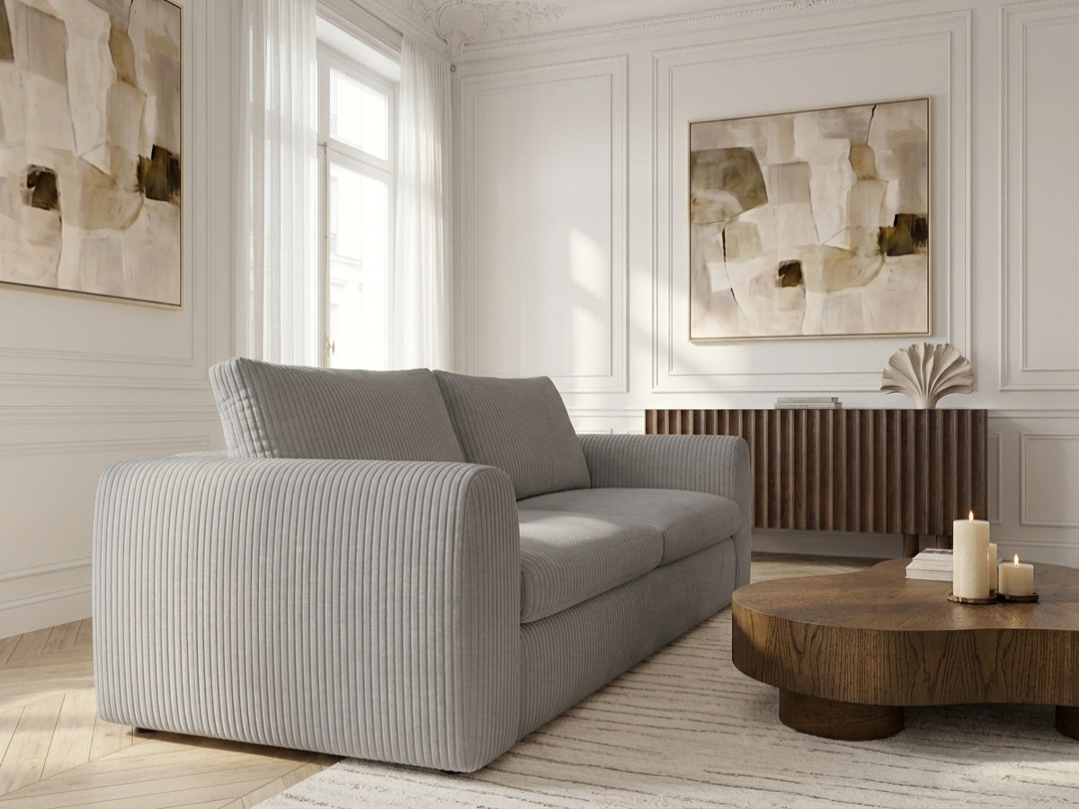 Canapé droit convertible ouverture express 3 places ARCHI tissu velours côtelé gaufré
