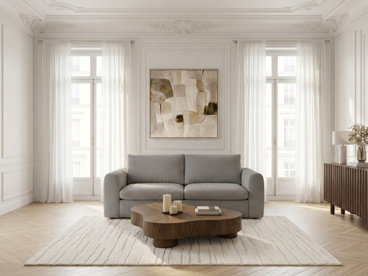 Canapé droit convertible ouverture express 3 places ARCHI tissu velours côtelé gaufré