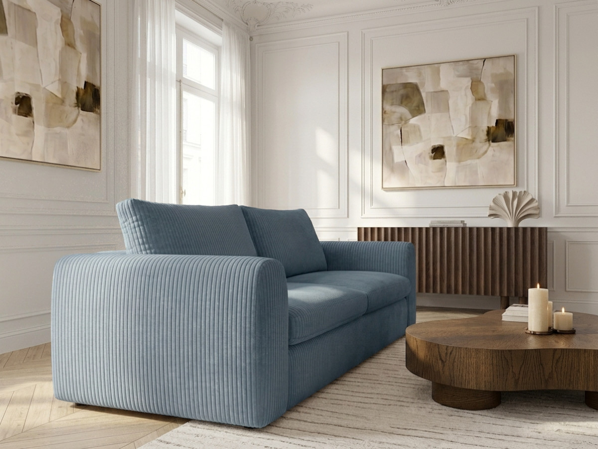 Canapé droit convertible ouverture express 3 places ARCHI tissu velours côtelé gaufré