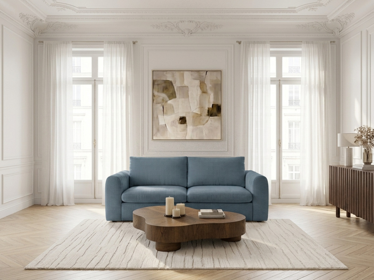 Canapé droit convertible ouverture express 3 places ARCHI tissu velours côtelé gaufré