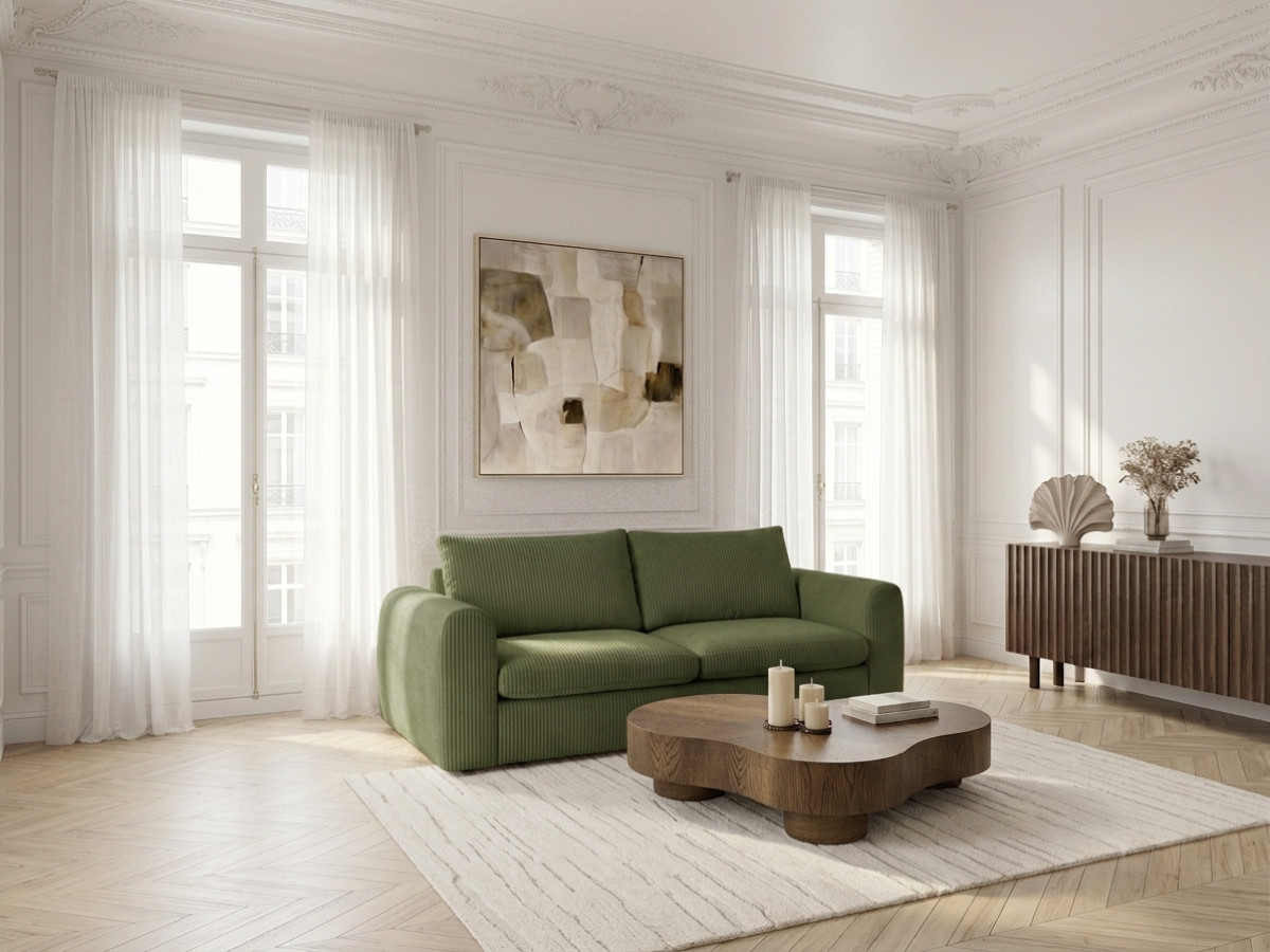 Canapé droit convertible ouverture express 3 places ARCHI tissu velours côtelé gaufré