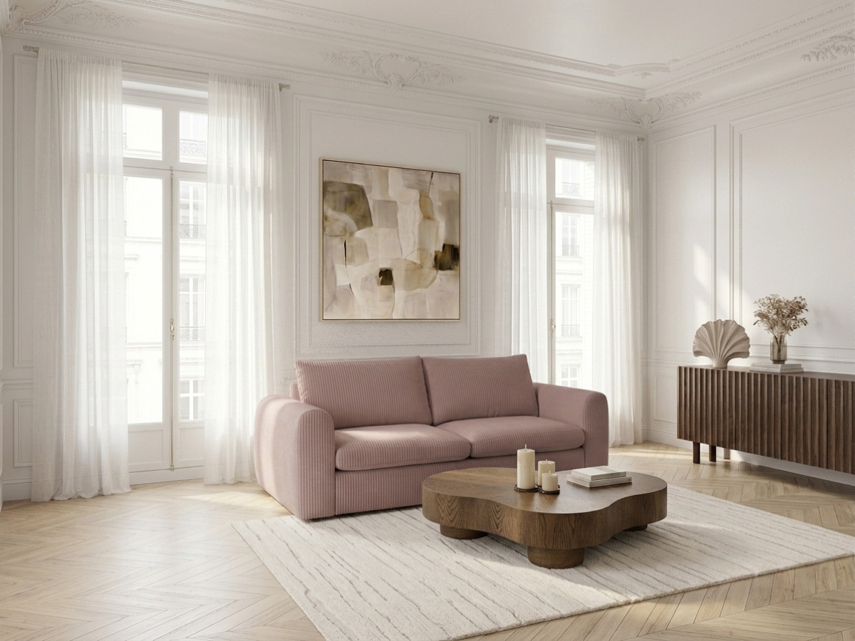 Canapé droit convertible ouverture express 3 places ARCHI tissu velours côtelé gaufré