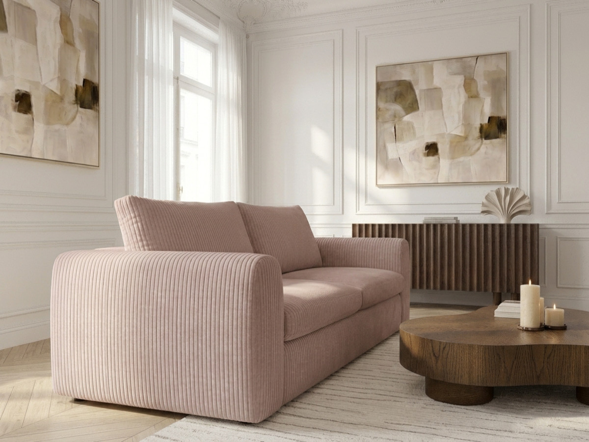 Canapé droit convertible ouverture express 3 places ARCHI tissu velours côtelé gaufré
