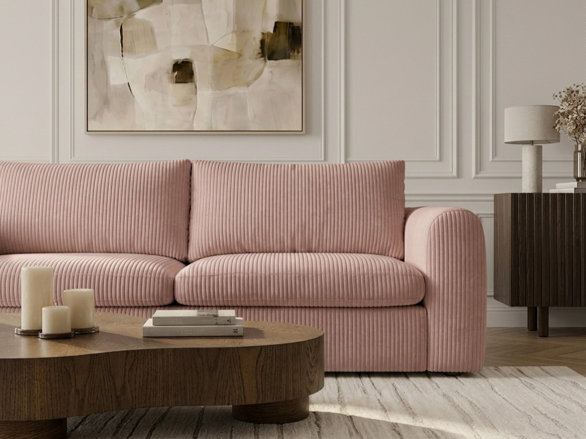 Canapé droit convertible ouverture express 3 places ARCHI tissu velours côtelé gaufré