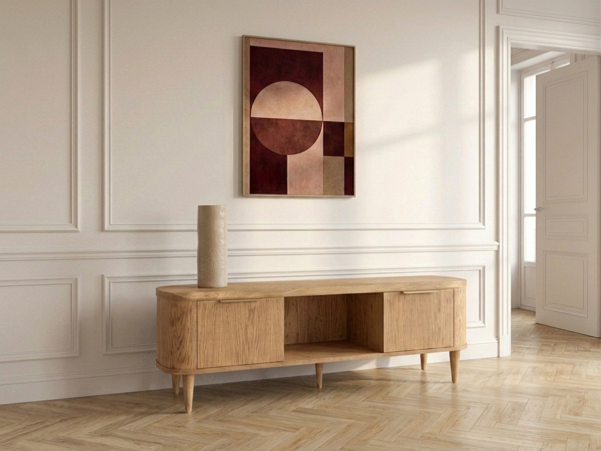 Meuble TV 2 portes 180 cm MAZARGUES placage chêne massif