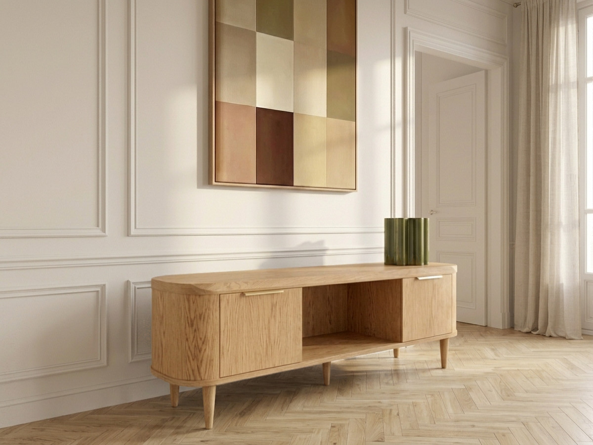 Tv-meubel 2 deuren 200 cm MAZARGUES eiken fineer