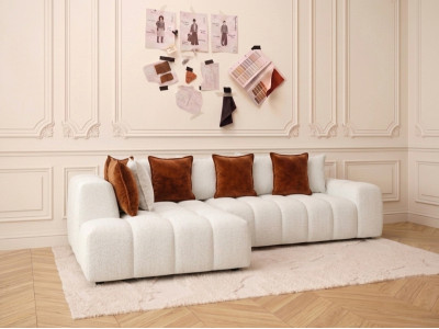 Canapé d'angle L convertible coffre EVEREST coussins en peau lainée