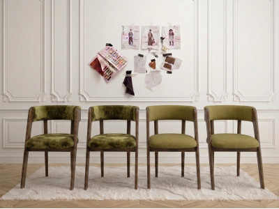 Lot de 4 chaises BASTIDE tissu lisse et velours de soie
