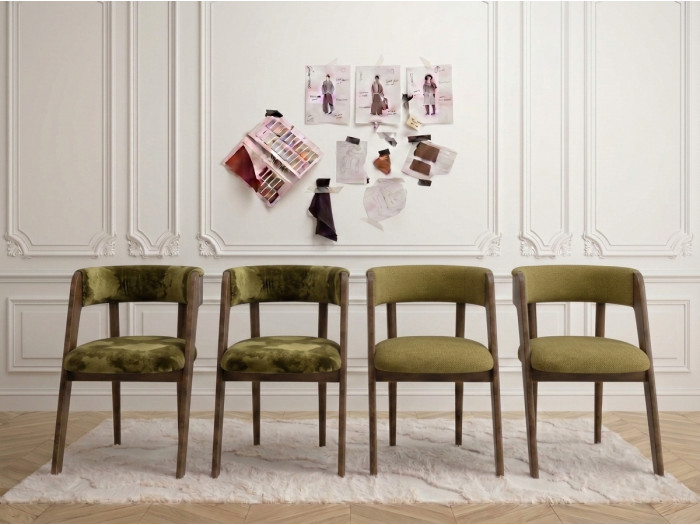 Lot de 4 chaises BASTIDE tissu lisse et velours de soie
