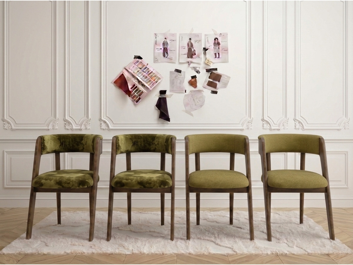 Lot de 4 chaises BASTIDE tissu lisse et velours de soie