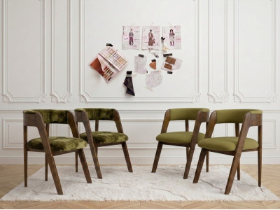 Lot de 4 chaises BASTIDE tissu lisse et velours de soie