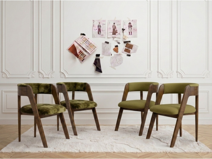 Lot de 4 chaises BASTIDE tissu lisse et velours de soie