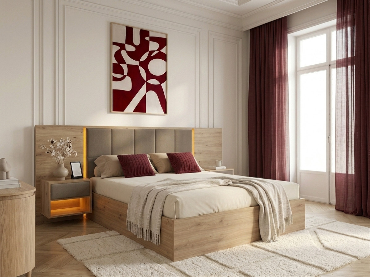 RYOKAN opbergbed met ledverlichting en geïntegreerde nachtkastjes