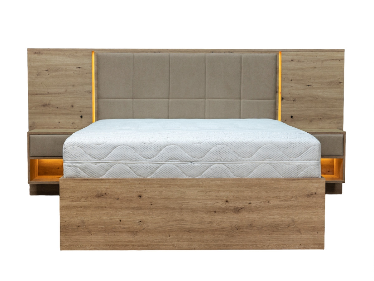 RYOKAN opbergbed met ledverlichting en geïntegreerde nachtkastjes