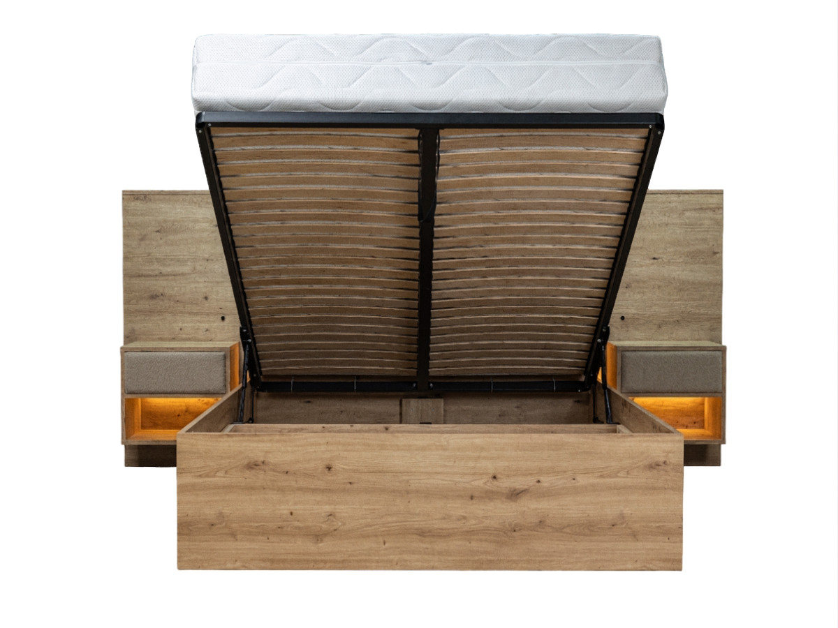RYOKAN opbergbed met ledverlichting en geïntegreerde nachtkastjes