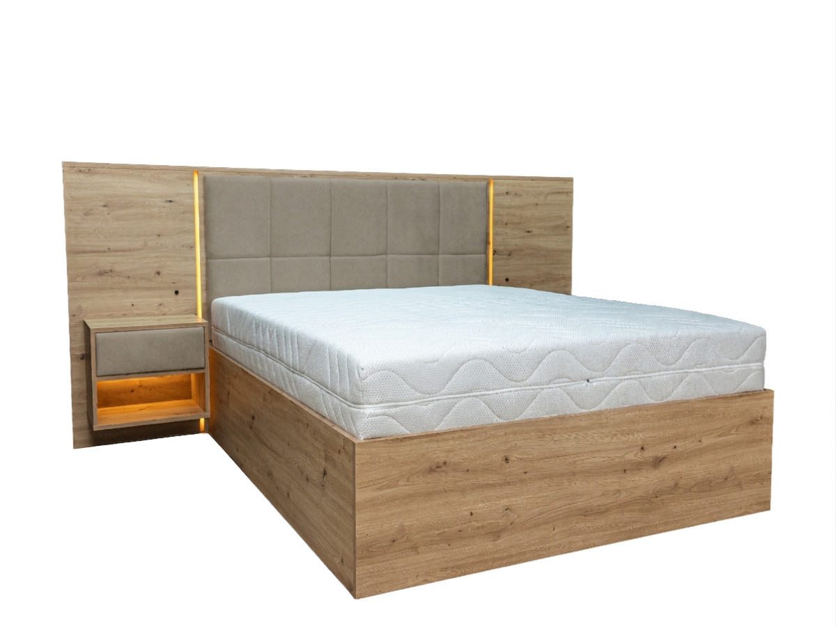 RYOKAN opbergbed met ledverlichting en geïntegreerde nachtkastjes