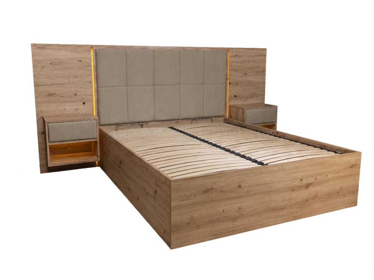RYOKAN opbergbed met ledverlichting en geïntegreerde nachtkastjes