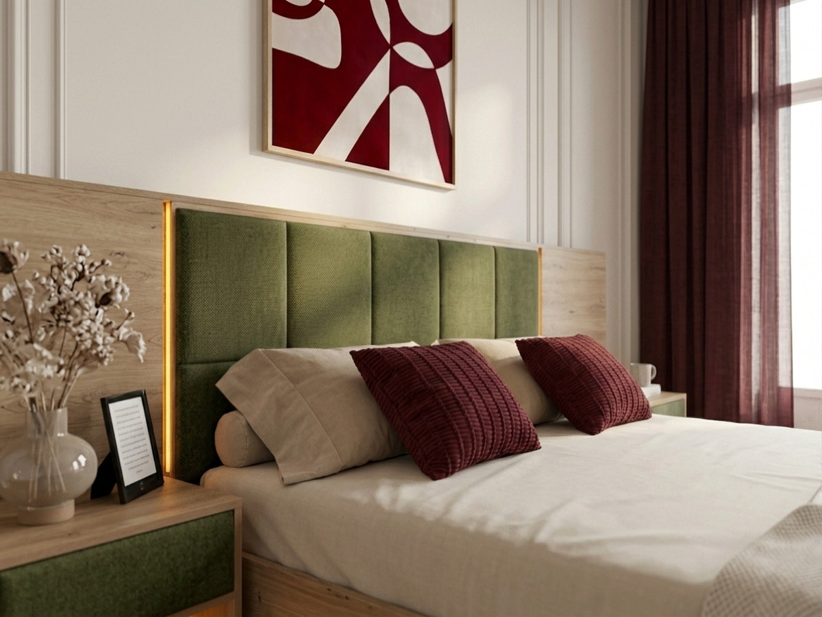 Lit coffre avec leds RYOKAN et chevets intégrés vert foncé — vue 6