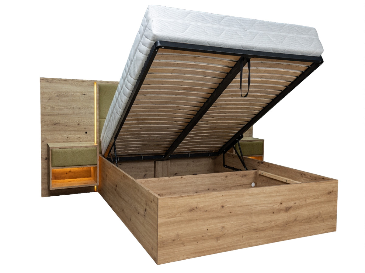 lit coffre avec leds ryokan et chevets intégrés de couleur vert