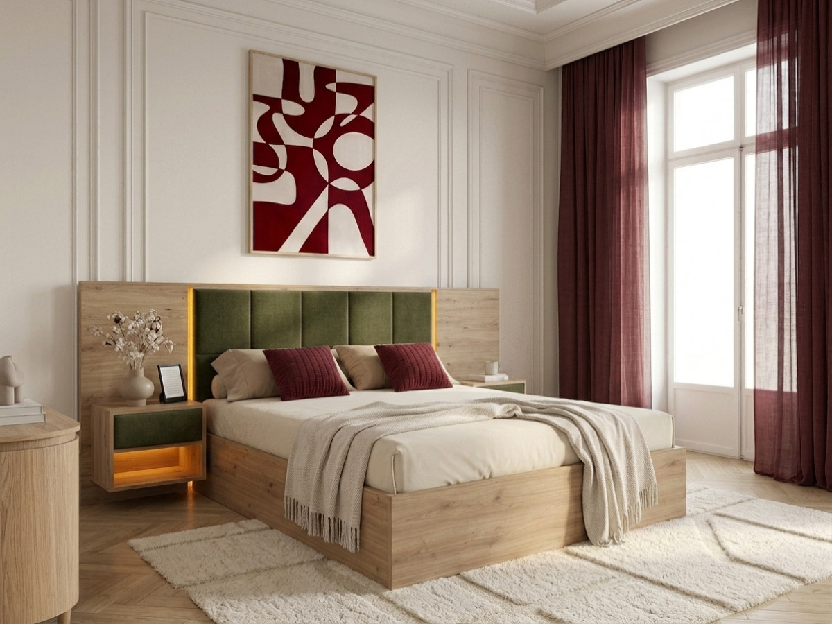 RYOKAN opbergbed met ledverlichting en geïntegreerde nachtkastjes