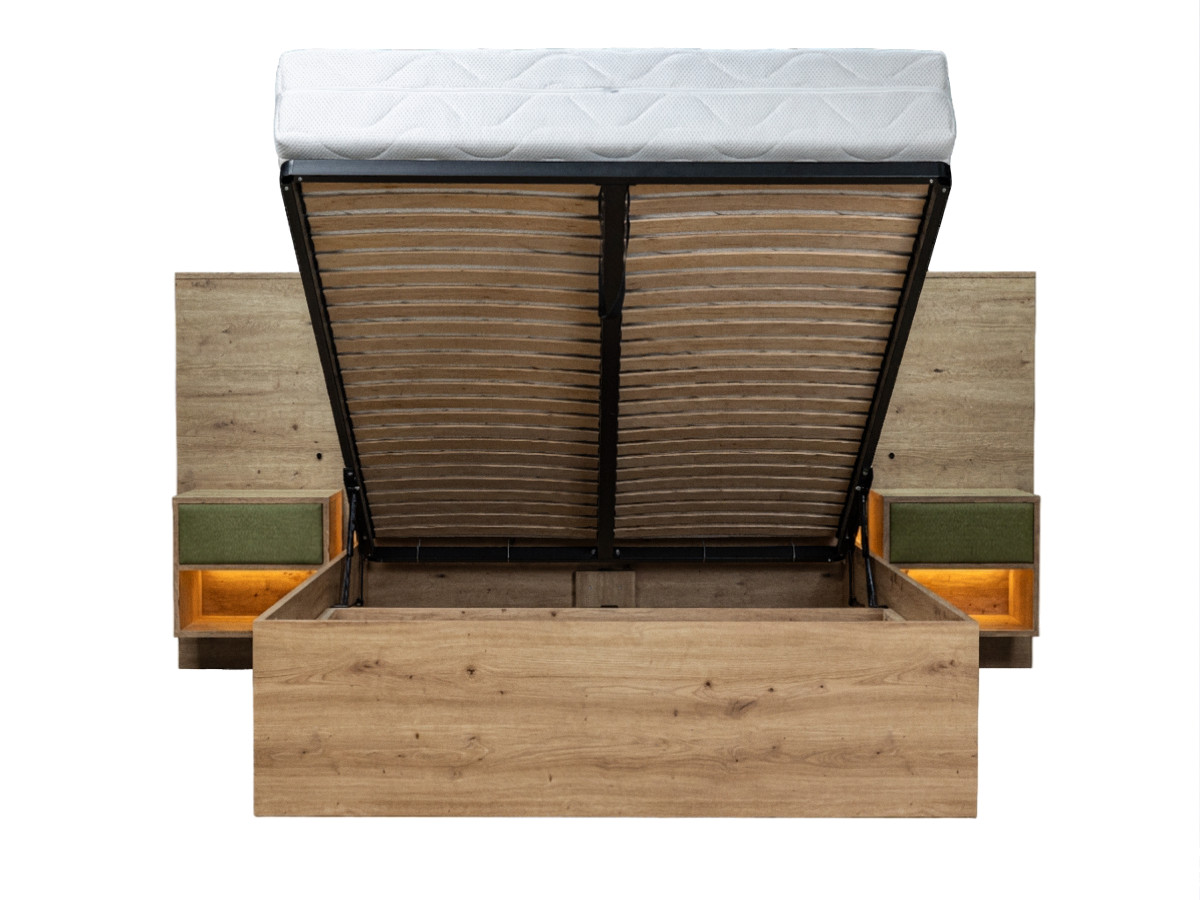RYOKAN opbergbed met ledverlichting en geïntegreerde nachtkastjes