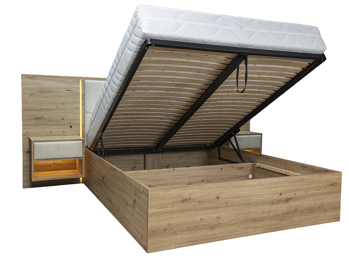 RYOKAN opbergbed met ledverlichting en geïntegreerde nachtkastjes