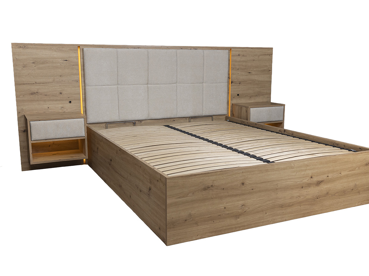 RYOKAN opbergbed met ledverlichting en geïntegreerde nachtkastjes