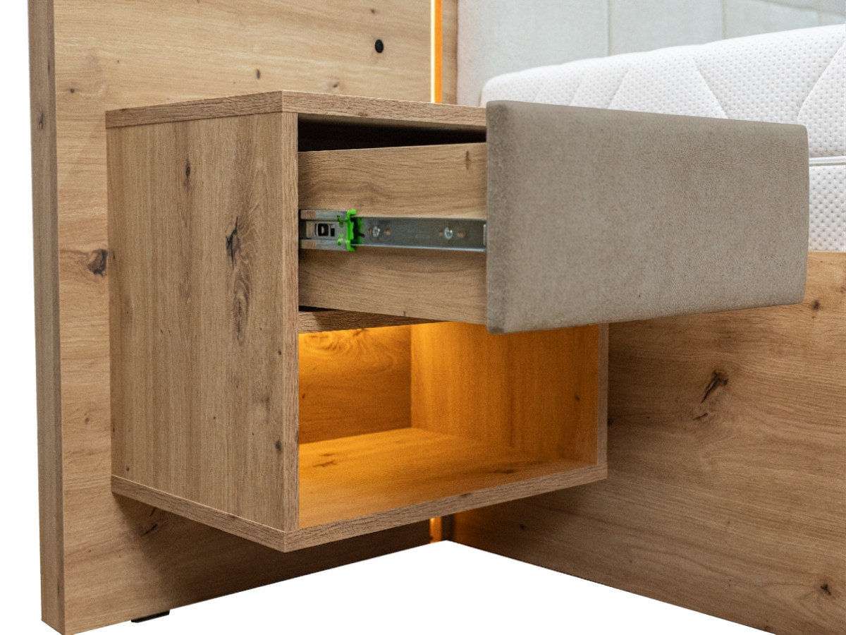 RYOKAN opbergbed met ledverlichting en geïntegreerde nachtkastjes