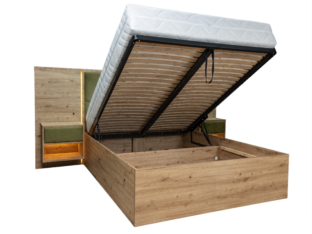 ryokan opbergbed met ledverlichting en geïntegreerde nachtkastjes gekleurd donkergroen