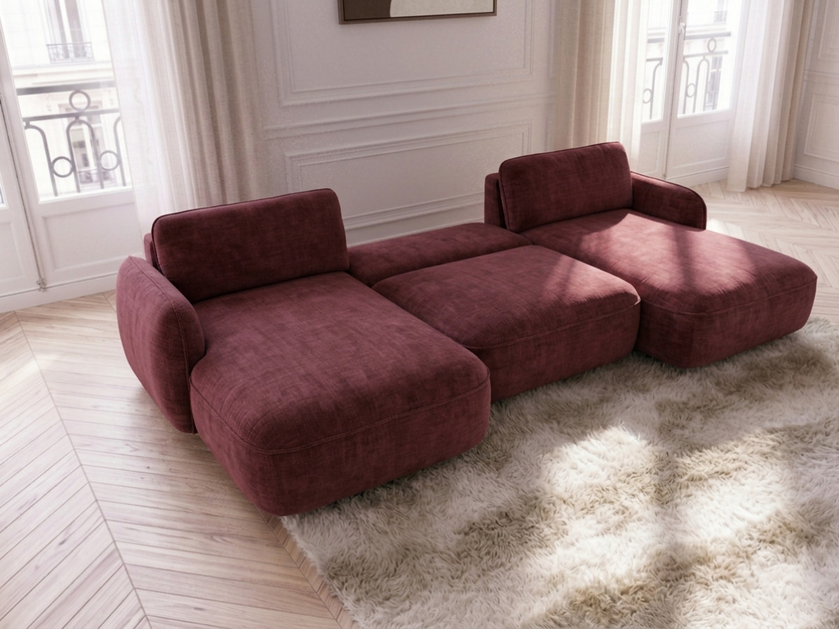 Canapé panoramique convertible coffre CELESTE lisse rouge — vue 4